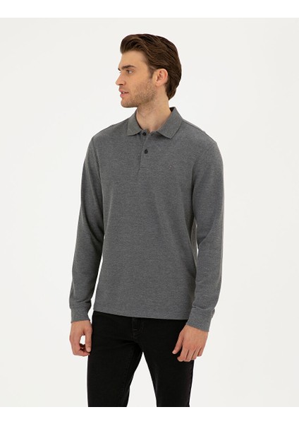 Antrasit Melanj Slim Fit Basic Sweatshirt