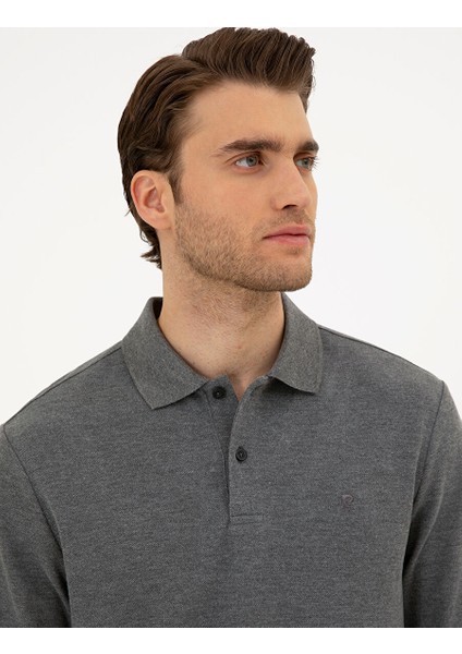 Antrasit Melanj Slim Fit Basic Sweatshirt