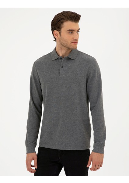 Antrasit Melanj Slim Fit Basic Sweatshirt