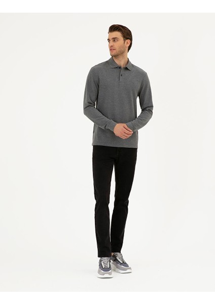 Antrasit Melanj Slim Fit Basic Sweatshirt