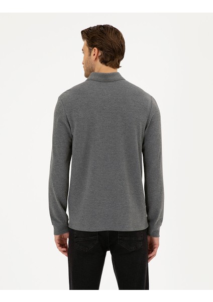 Antrasit Melanj Slim Fit Basic Sweatshirt