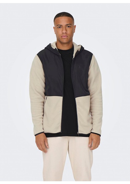 Kapüşon Yaka Krem Erkek Sweatshırt Onsnoah Reg Fleece Zıp Hoodıe Vd
