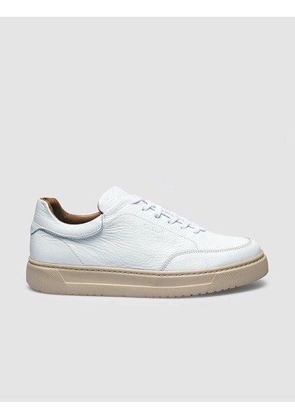 %100 Hakiki Deri Beyaz Bağcıklı Erkek Sneaker