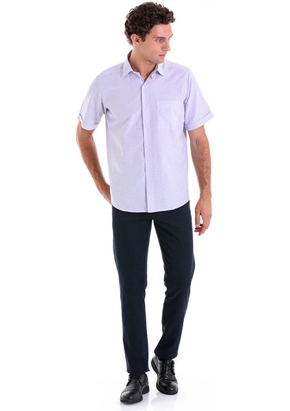Lila Comfort Fit Kareli Pamuklu Slim Yaka Kısa Kollu Klasik Gömlek fırsatları