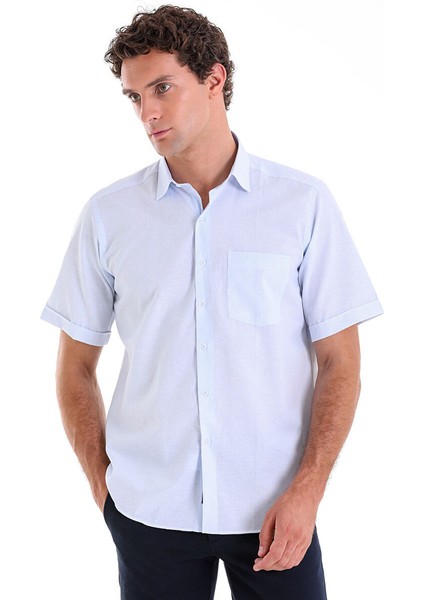 Mavi Comfort Fit Kareli Pamuklu Slim Yaka Kısa Kollu Klasik Gömlek