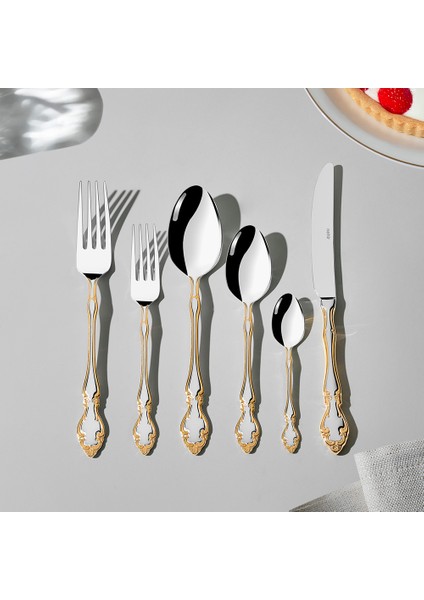 Adriana Altın Sade 6 Kişilik 36 Parça Kutulu Çatal Kaşık Bıçak Takımı