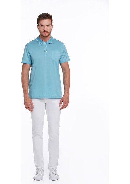 Turkuaz Regular Fit Düz 100% Pamuk Polo Yaka Tişört fırsatları