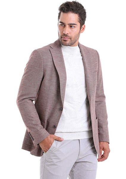 Bordo Slim Fit Desenli Mono Yaka Casual Keten Ceket