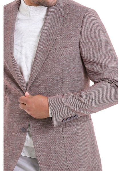 Bordo Slim Fit Desenli Mono Yaka Casual Keten Ceket fiyatları