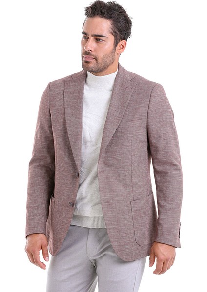 Bordo Slim Fit Desenli Mono Yaka Casual Keten Ceket modelleri