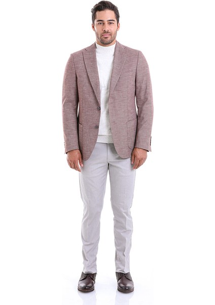 Bordo Slim Fit Desenli Mono Yaka Casual Keten Ceket indirimleri