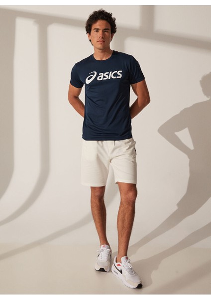 2011C334-402 Core Asıcs Top Koyu Lacivert Erkek Bisiklet Yaka Normal Kalıp T-Shirt