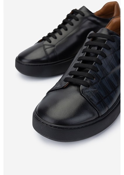 Erkek Hakiki Deri Siyah Deri Sneakers & Spor Ayakkabı