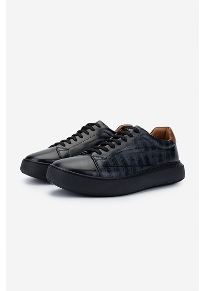 Erkek Hakiki Deri Siyah Deri Sneakers & Spor Ayakkabı