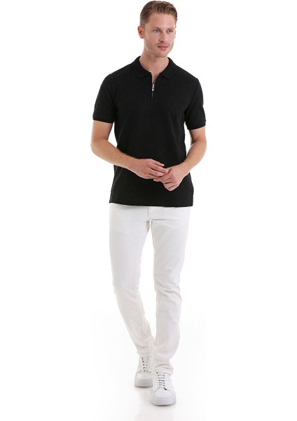 Siyah Regular Fit Desenli Pamuklu Polo Yaka Tişört fiyatları