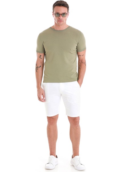 Yeşil Regular Fit Düz Bisiklet Yaka Rayon Triko Tişört