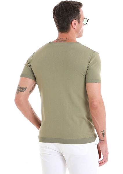 Yeşil Regular Fit Düz Bisiklet Yaka Rayon Triko Tişört