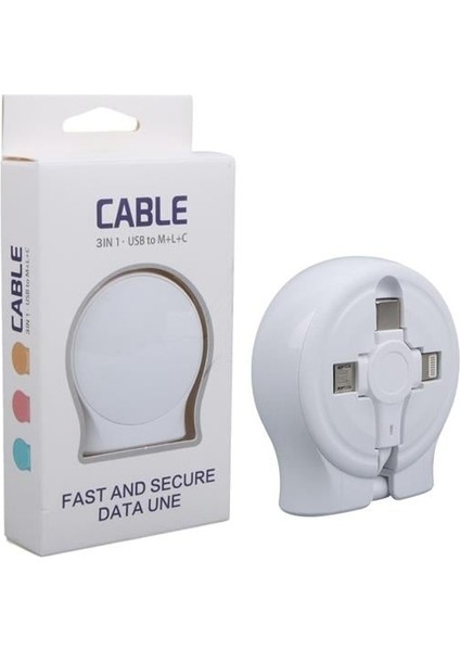 Fırsat Byr PM-27143 1 Metre Makaralı 3ın1 Şarj Kablosu (Lightning - Type-C - Micro Usb) Yeni