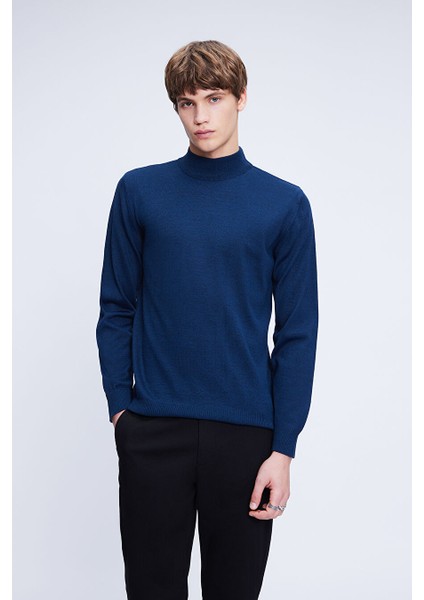 Indigo Regular Fit Yarım Balıkçı Yaka Yünlü Triko Kazak