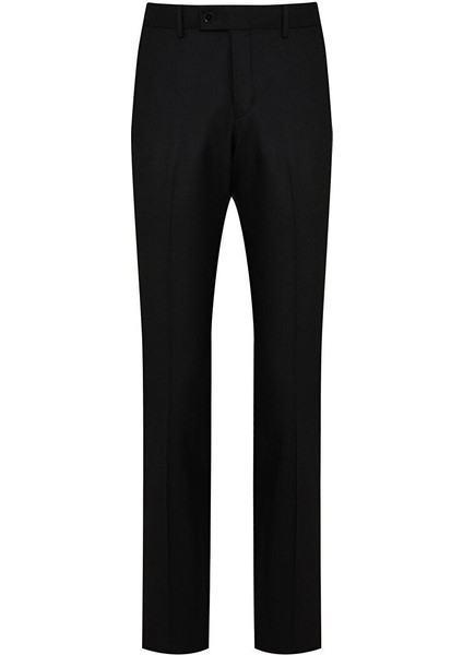 Siyah Slim Fit Düz Yandan Cep Flanel Pantolon