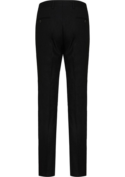 Siyah Slim Fit Düz Yandan Cep Flanel Pantolon