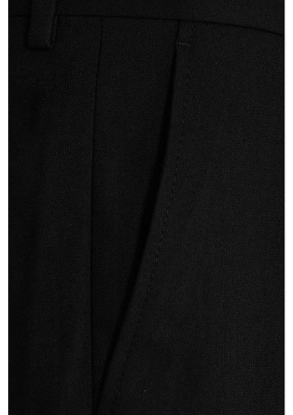 Siyah Slim Fit Düz Yandan Cep Flanel Pantolon