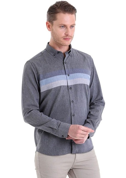 Lacivert Comfort Fit Düz Düğmeli Yaka Uzun Kollu Casual Flanel Gömlek fiyatları