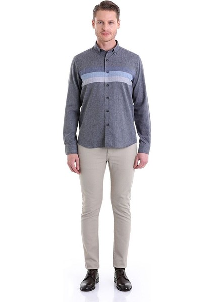 Lacivert Comfort Fit Düz Düğmeli Yaka Uzun Kollu Casual Flanel Gömlek modelleri
