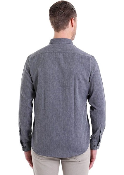 Lacivert Comfort Fit Düz Düğmeli Yaka Uzun Kollu Casual Flanel Gömlek indirimleri