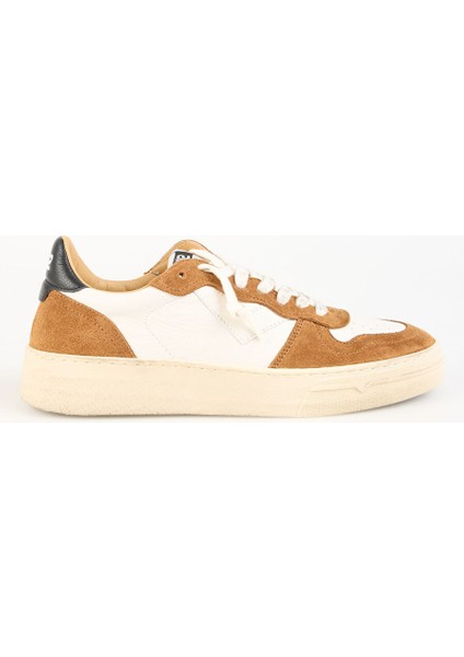 Beyaz-Kahverengi Erkek Deri-Kumaş Sneaker Hyper