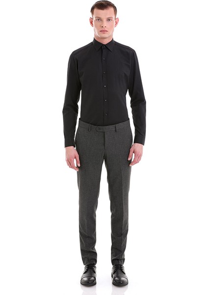 Siyah Slim Fit Desenli Pamuklu Slim Yaka Uzun Kollu Klasik Gömlek fiyatları