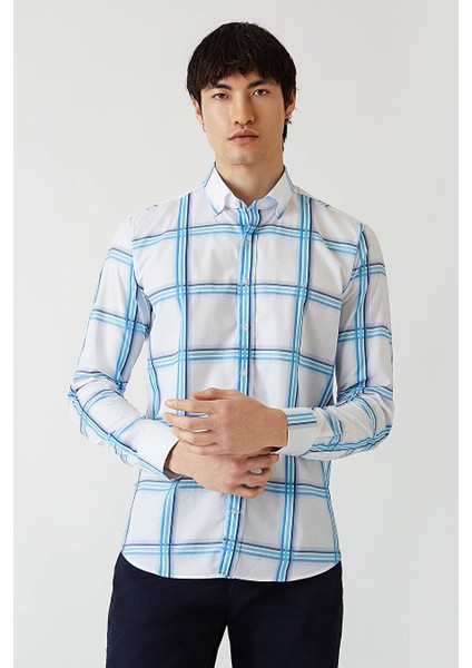Erkek Regular Fit Uzun Kollu Spor Gömlek Turkuaz GM22Y221025_E31