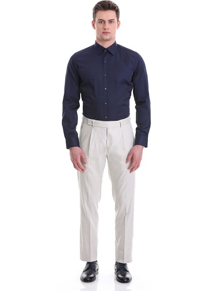Lacivert Slim Fit Düz 100% Pamuklu Slim Yaka Uzun Kollu Casual Saten Gömlek fiyatları