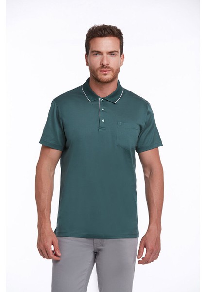 Yeşil Regular Fit Düz 100% Pamuk Polo Yaka Tişört