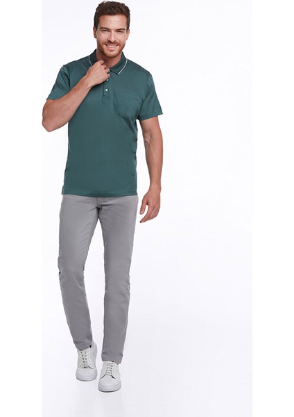 Yeşil Regular Fit Düz 100% Pamuk Polo Yaka Tişört