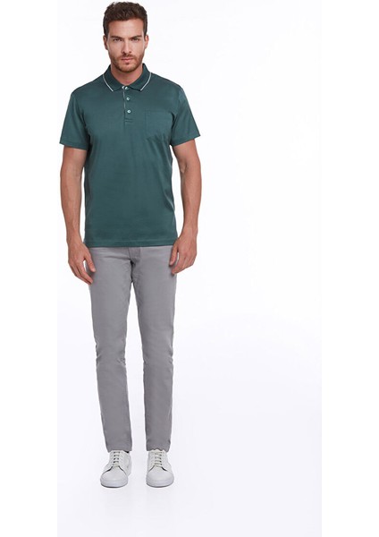 Yeşil Regular Fit Düz 100% Pamuk Polo Yaka Tişört