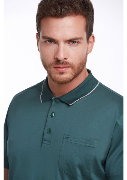 Yeşil Regular Fit Düz 100% Pamuk Polo Yaka Tişört