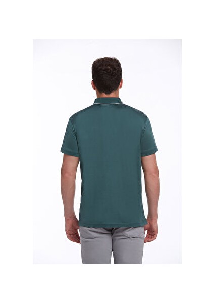 Yeşil Regular Fit Düz 100% Pamuk Polo Yaka Tişört