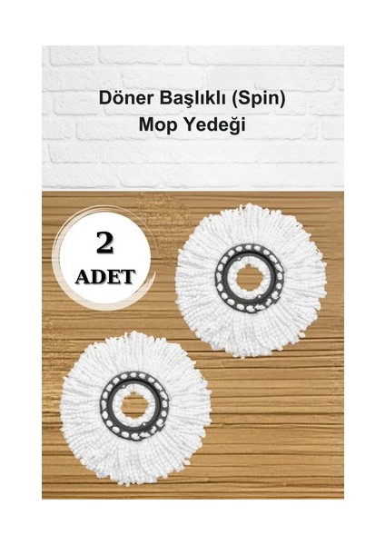 2'li Mikro Fiber Döner Başlıklı Mop Yedek Paspas Seti Beyaz, 30°C yıkama