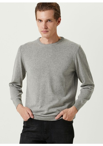 Bisiklet Yaka Slim Fit Gri Melanj Erkek Kazak 1087808