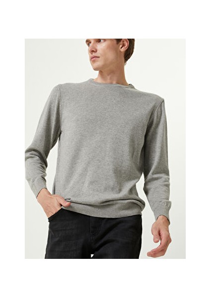 Bisiklet Yaka Slim Fit Gri Melanj Erkek Kazak 1087808