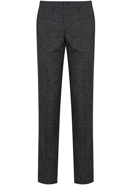 Siyah Slim Fit Desenli Yandan Cep Flanel Pantolon