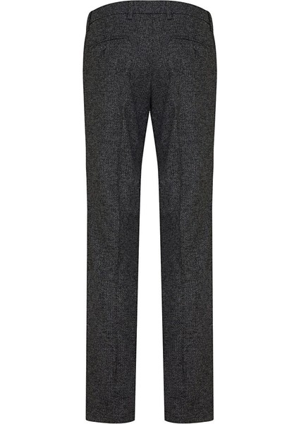 Siyah Slim Fit Desenli Yandan Cep Flanel Pantolon