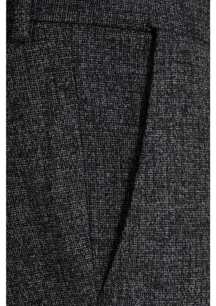 Siyah Slim Fit Desenli Yandan Cep Flanel Pantolon