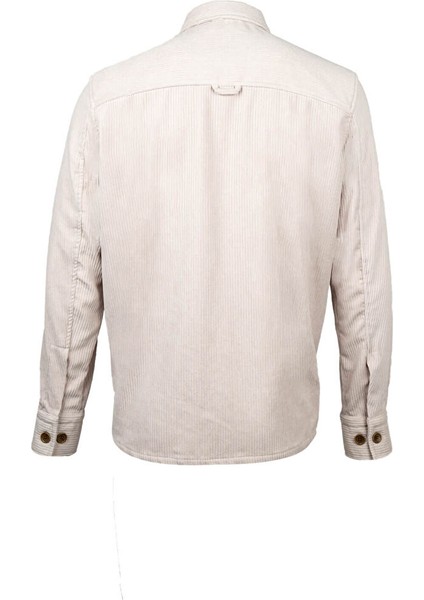 Bej Regular Fit Shacket Uzun Kol Fitilli Kadife Gömlek