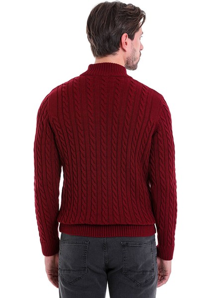 Bordo Comfort Fit Desenli Pamuklu Yarım Balıkçı Yaka Triko Kazak indirimleri