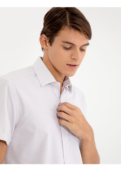 Bej Regular Fit Kısa Kollu Gömlek