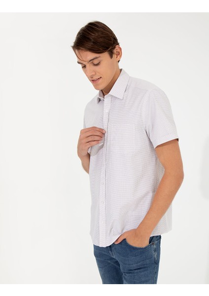 Bej Regular Fit Kısa Kollu Gömlek