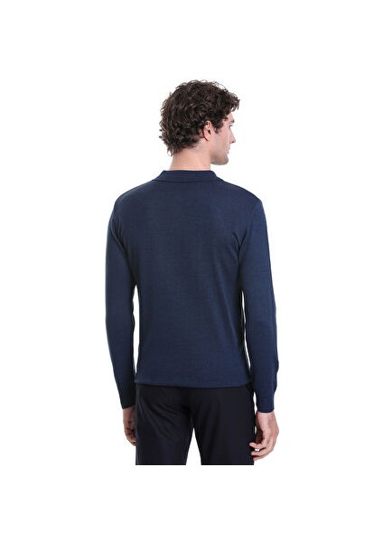 Indigo Regular Fit Düz Polo Yaka Triko Kazak