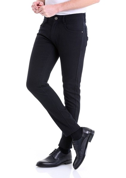 Lacivert Slim Fit Desenli Pamuklu 5 Cep Kanvas Pantolon